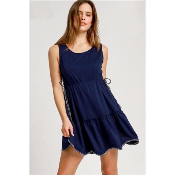NWT Umgee Frill Drawstring Waist Round Neck Mini Tank Dress - Picture 1 of 4